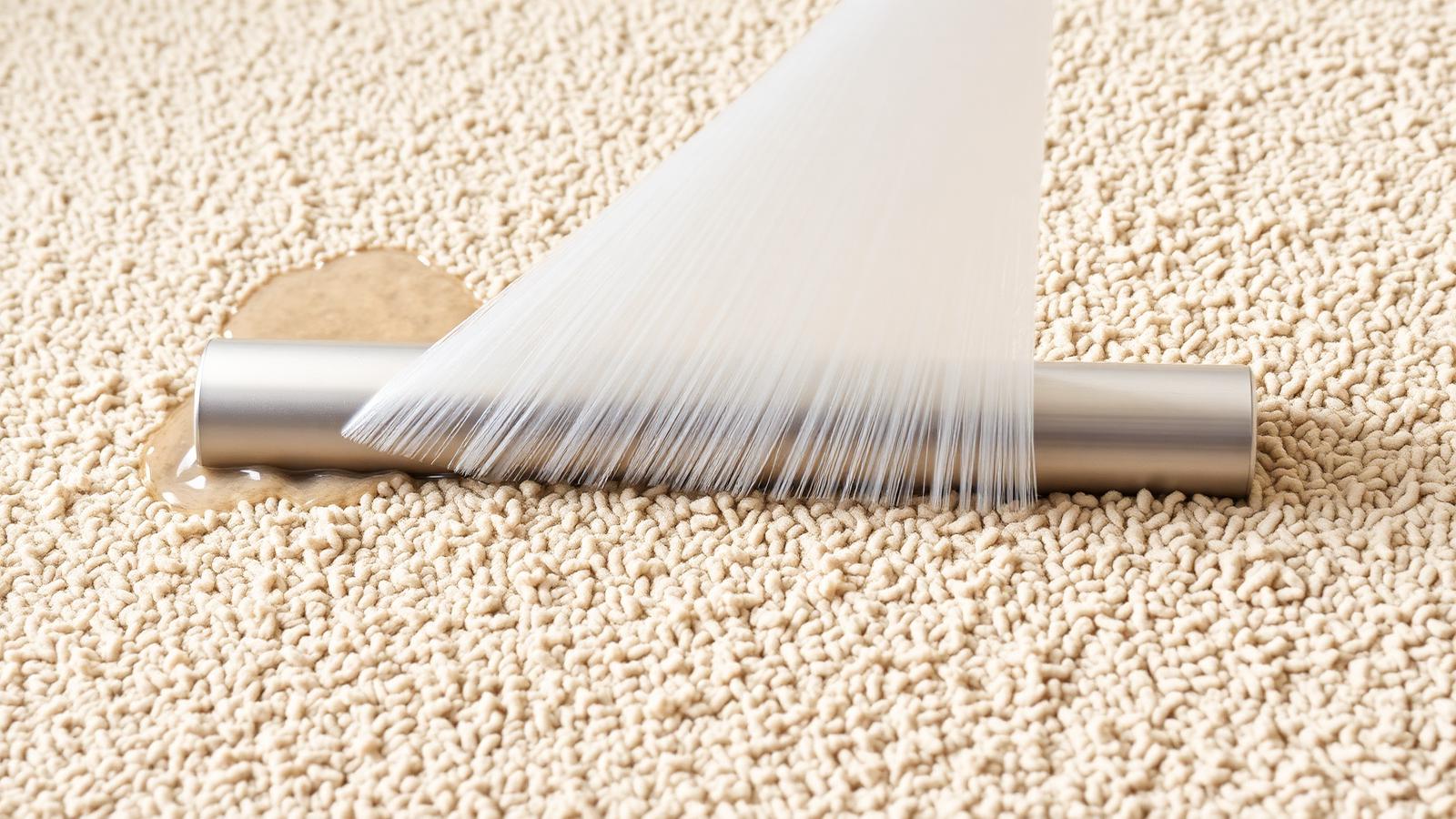 Close-up of hot water extraction wand lifting dirt from a beige carpet