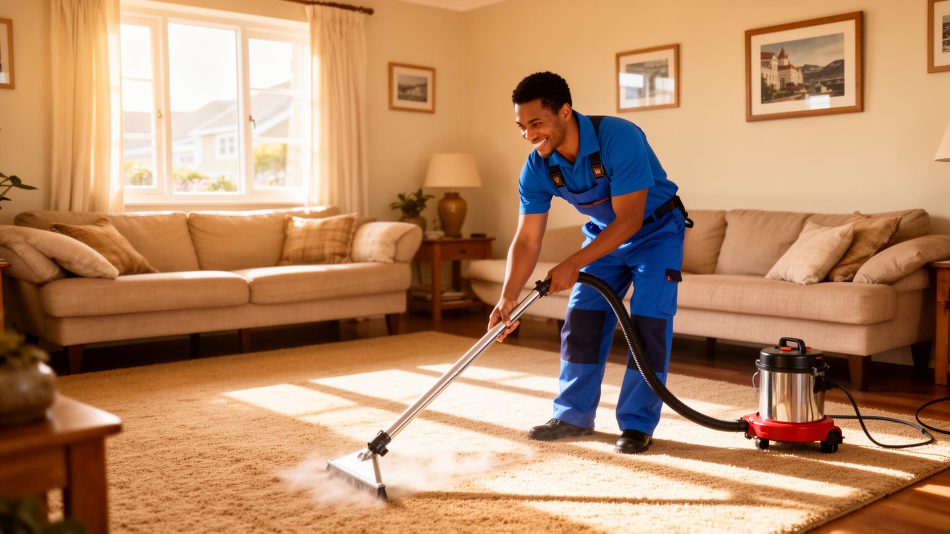 Sparklify deep cleaning a carpet in a Cape Town home